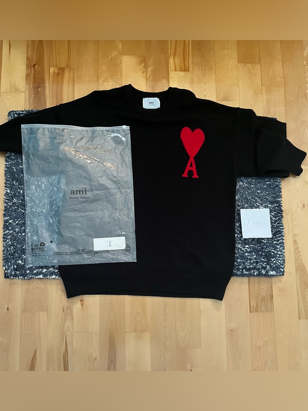 Ami Paris Red Heart Black Knit Sweater